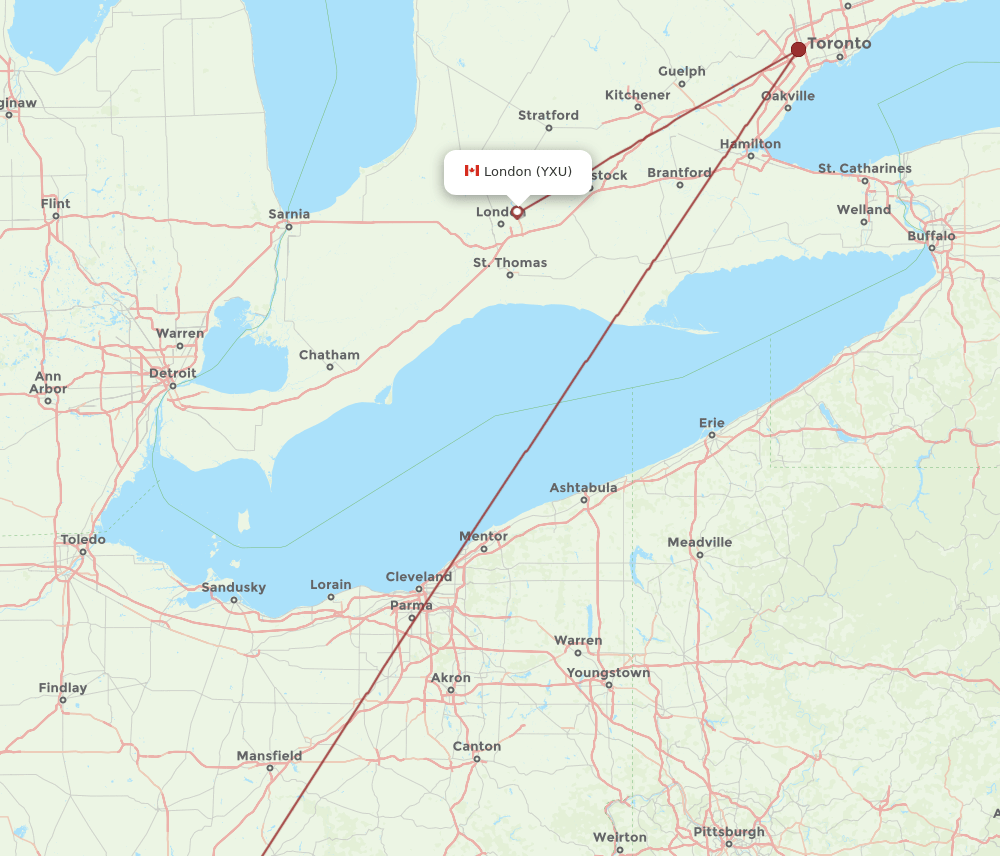 London - Columbus route map and flight paths