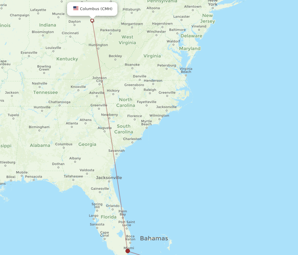 CMH-ZSA flight routes