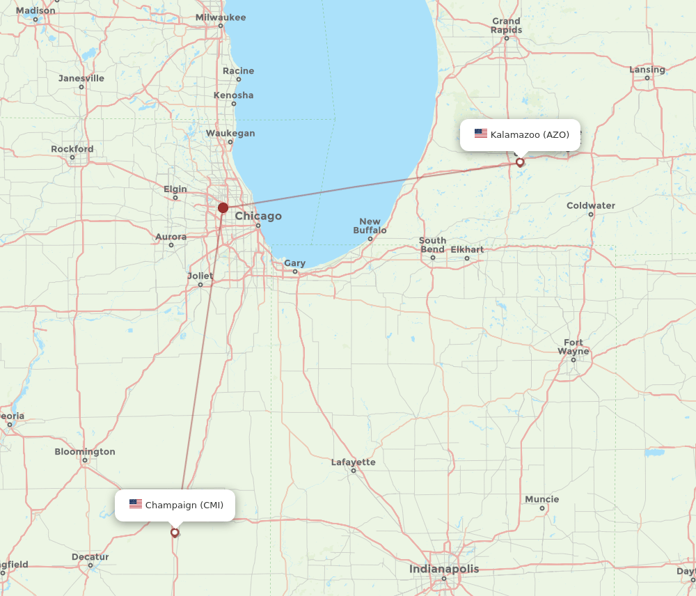 CMI-AZO flight routes
