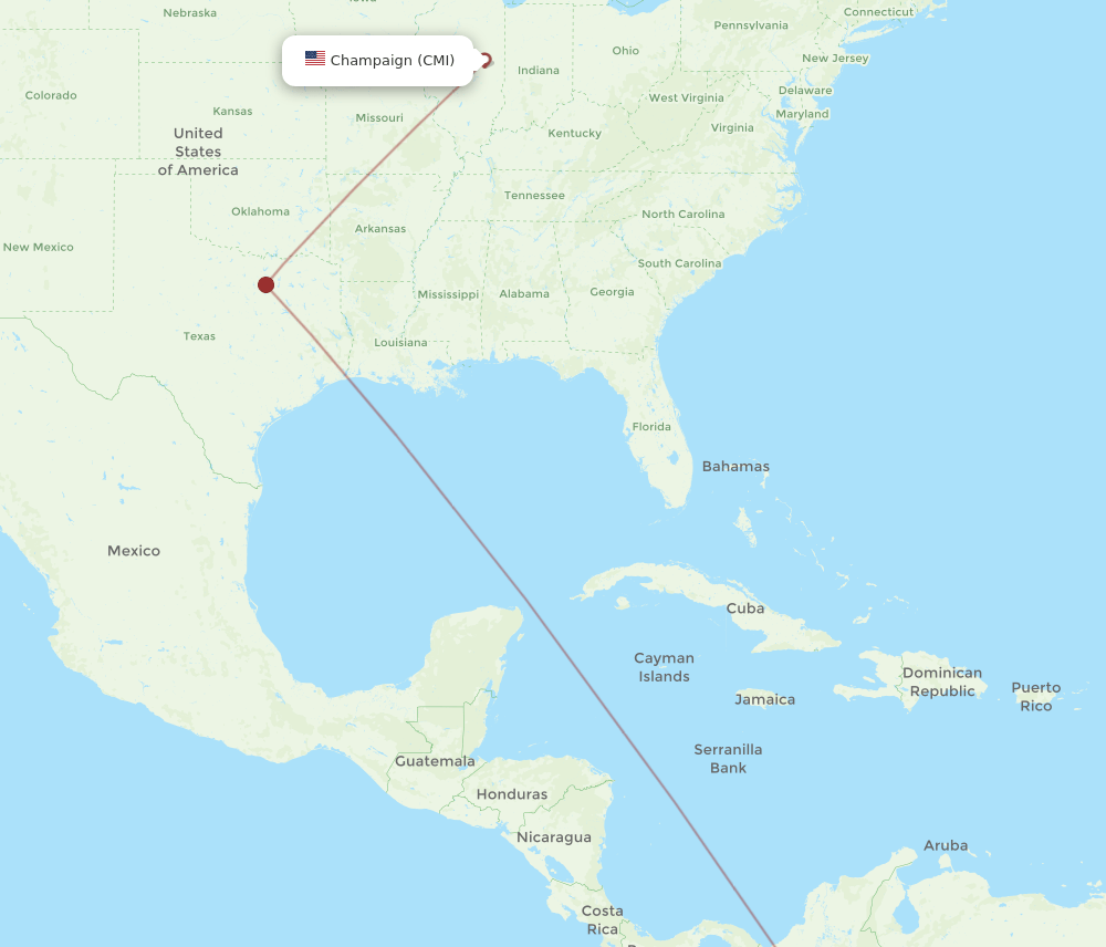 Bogota - Champaign route map and flight paths