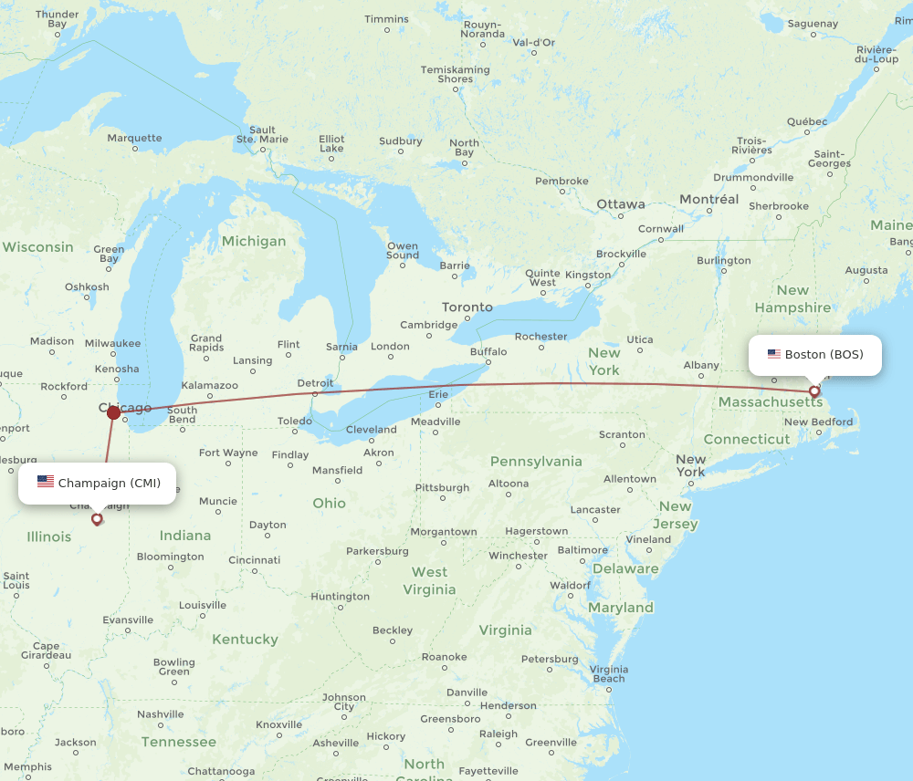 CMI-BOS flight routes
