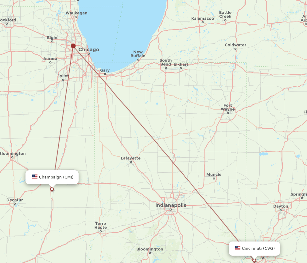 CMI-CVG flight routes
