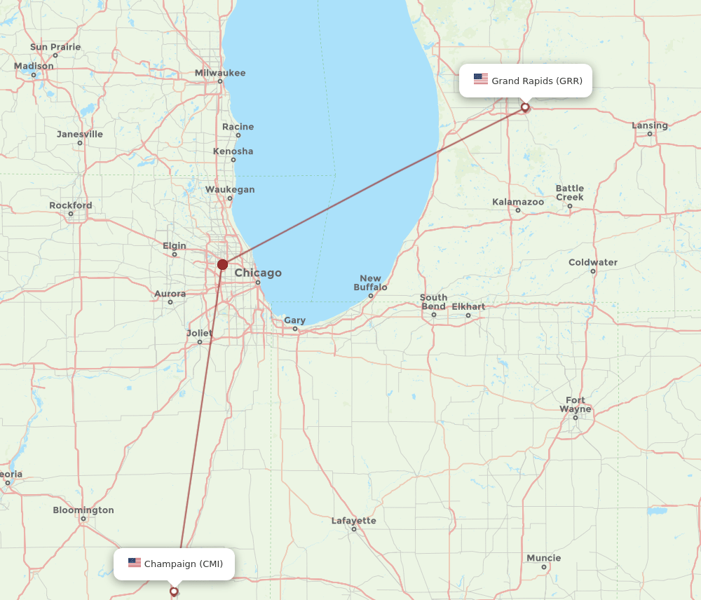 CMI to GRR flights and routes map