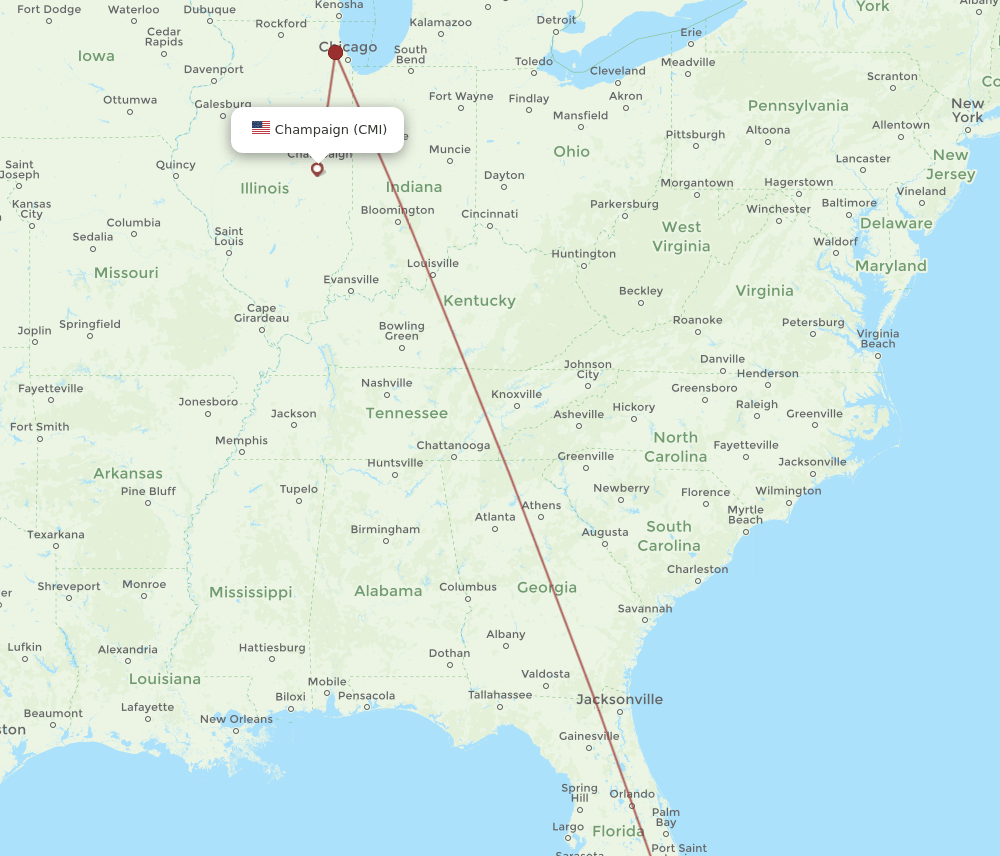 CMI-MIA flight routes