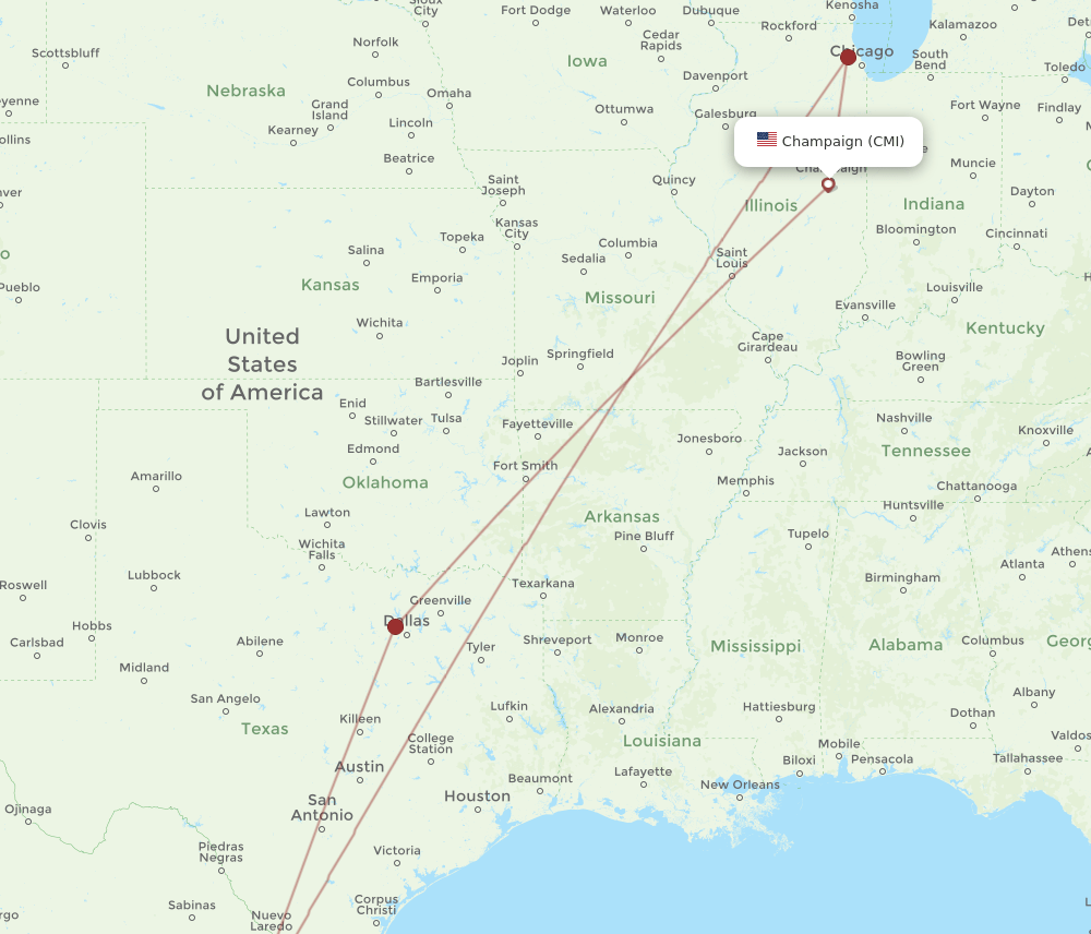 CMI to MTY flights and routes map