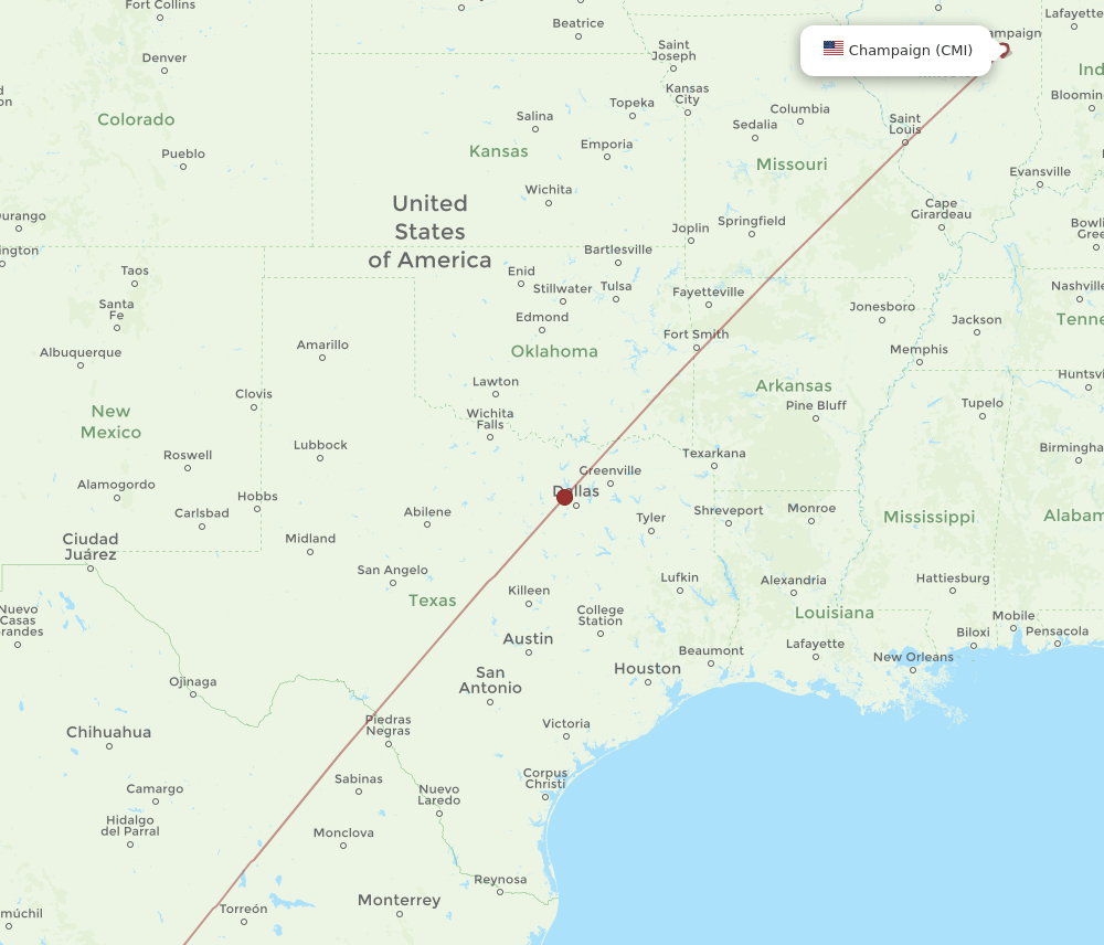 CMI to MZT flights and routes map