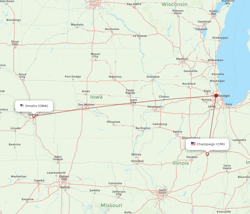 CMI-OMA flight routes