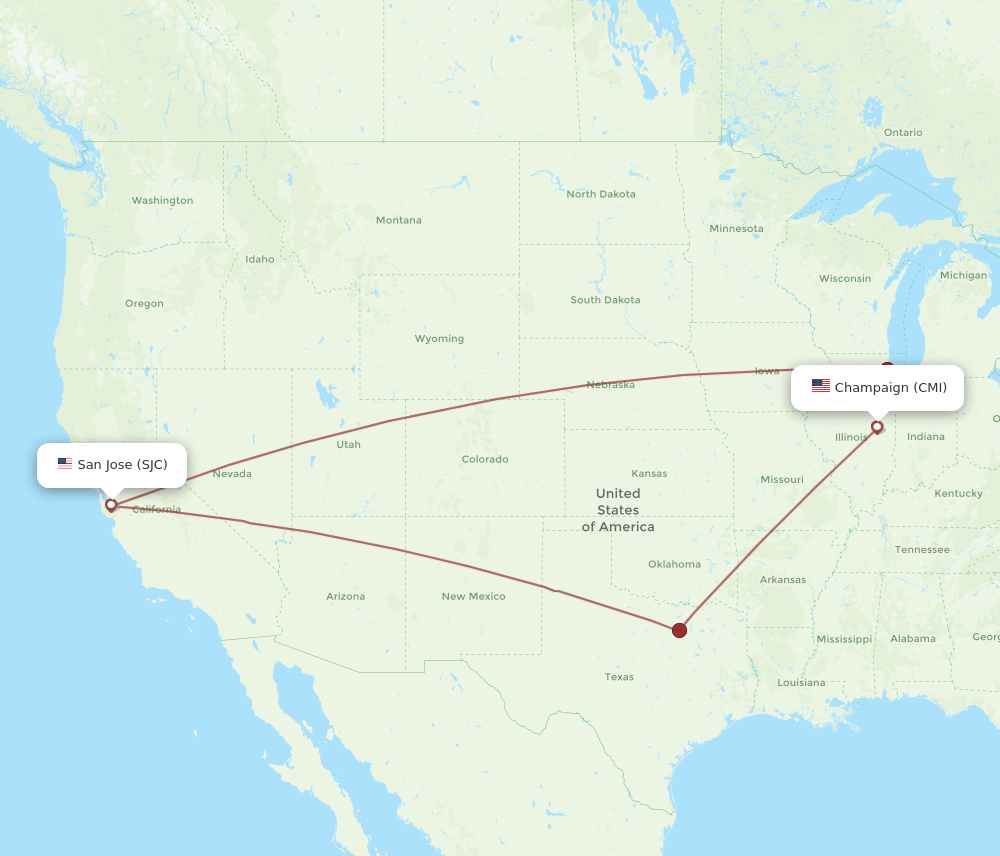 CMI-SJC flight routes