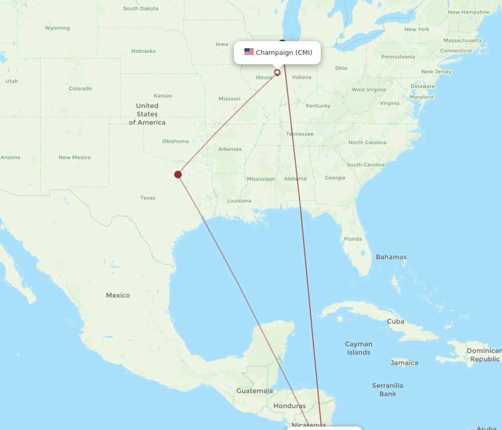 CMI-SJO flight routes