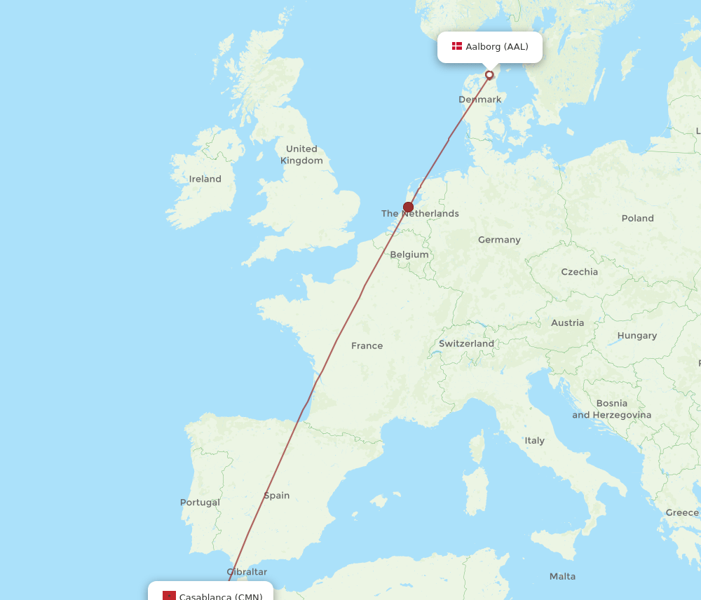 CMN-AAL flight routes
