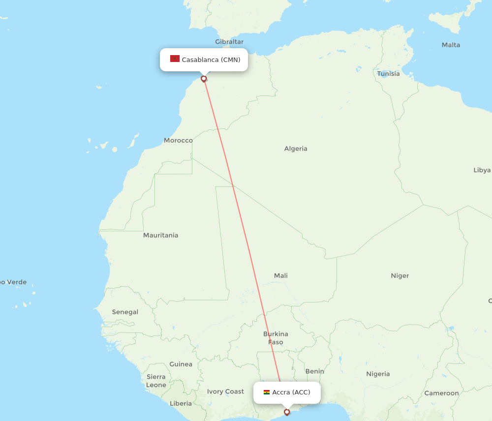 CMN-ACC flight routes