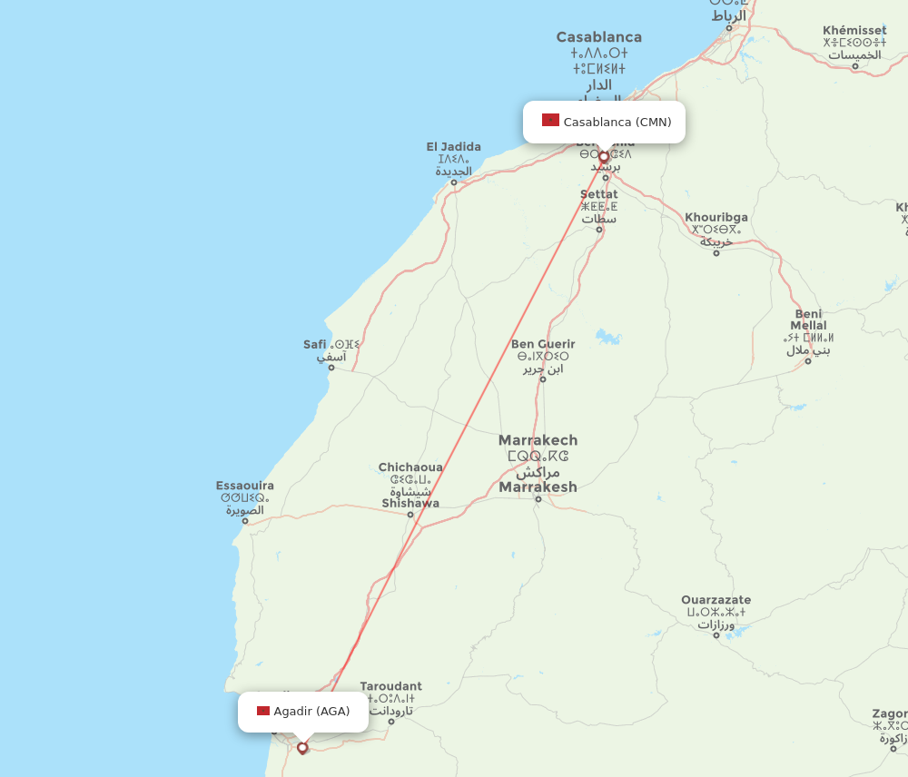CMN to AGA flights and routes map