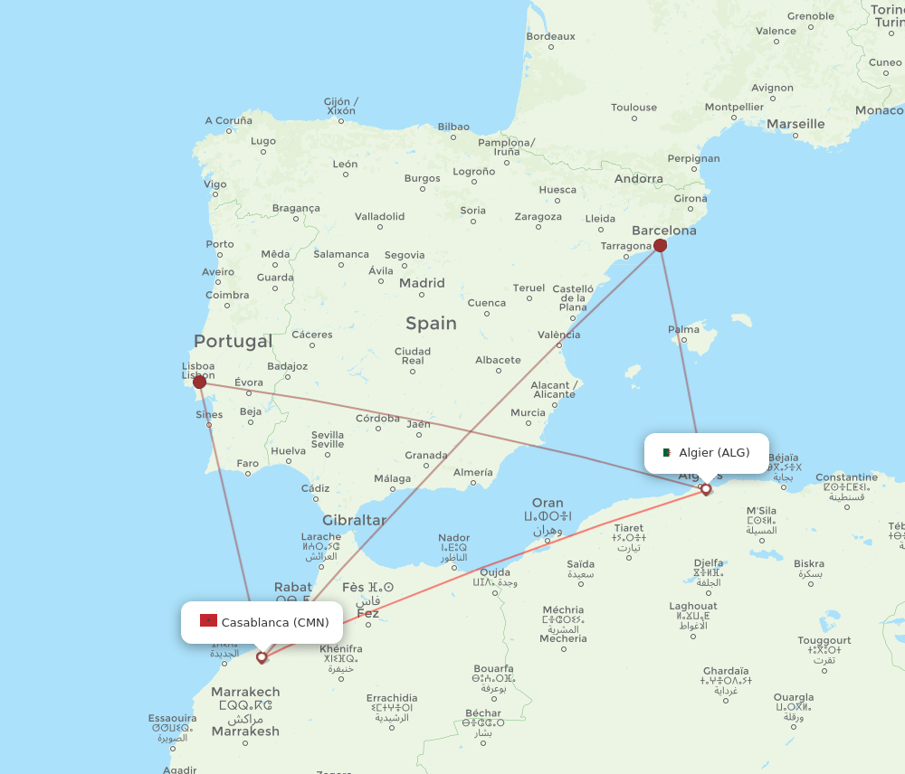 CMN to ALG flights and routes map