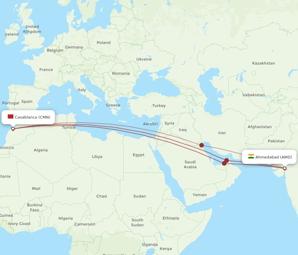 CMN-AMD flight routes