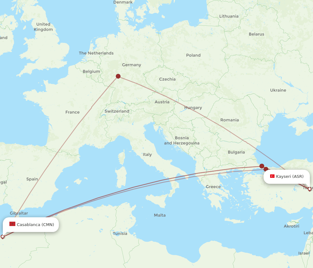 CMN to ASR flights and routes map