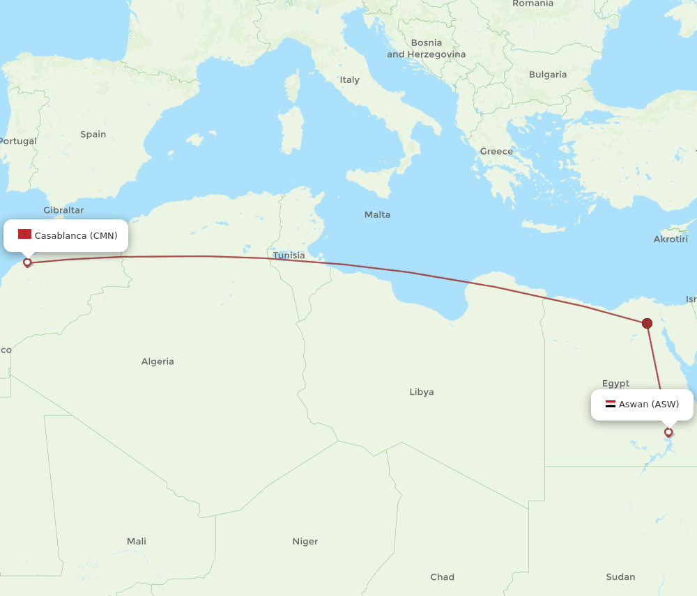 CMN to ASW flights and routes map