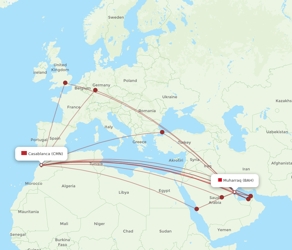 CMN-BAH flight routes