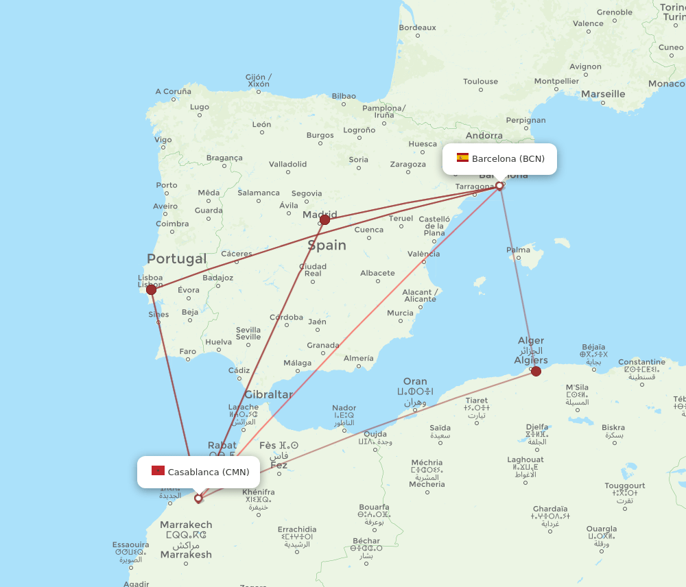 CMN-BCN flight routes