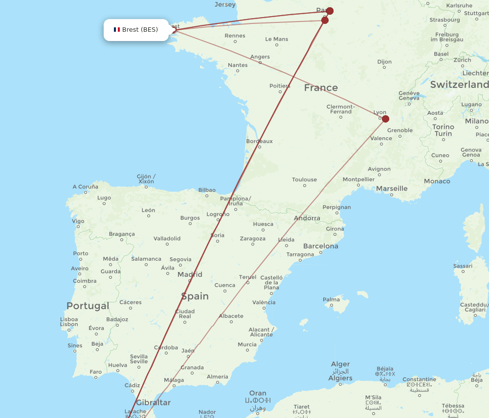 CMN to BES flights and routes map