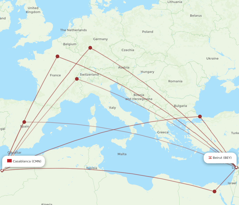 CMN-BEY flight routes
