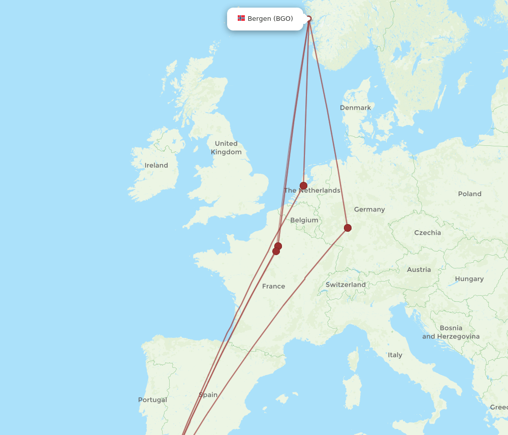CMN-BGO flight routes