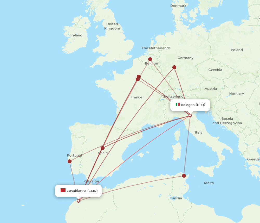 CMN-BLQ flight routes