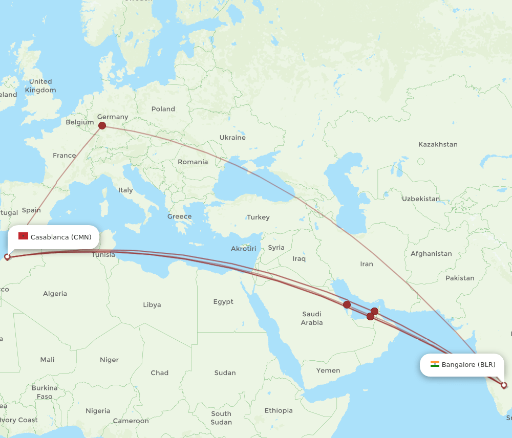 CMN-BLR flight routes
