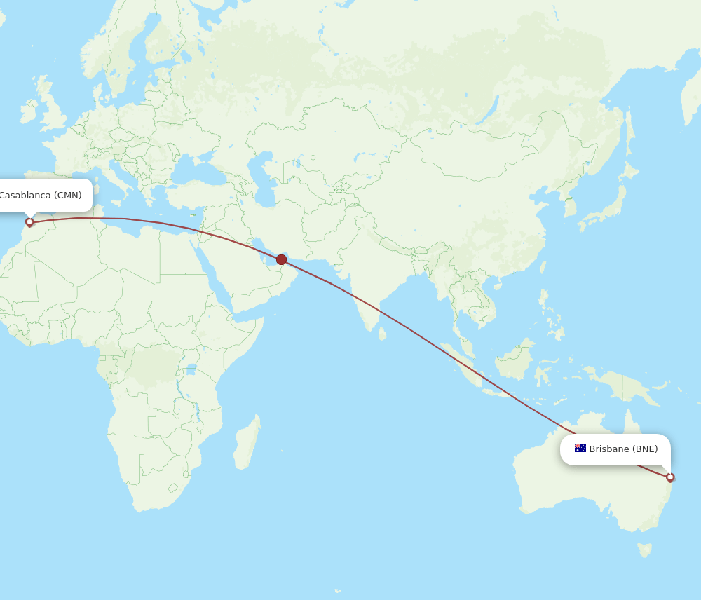 CMN to BNE flights and routes map