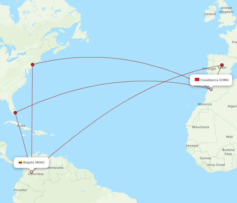 CMN to BOG flights and routes map