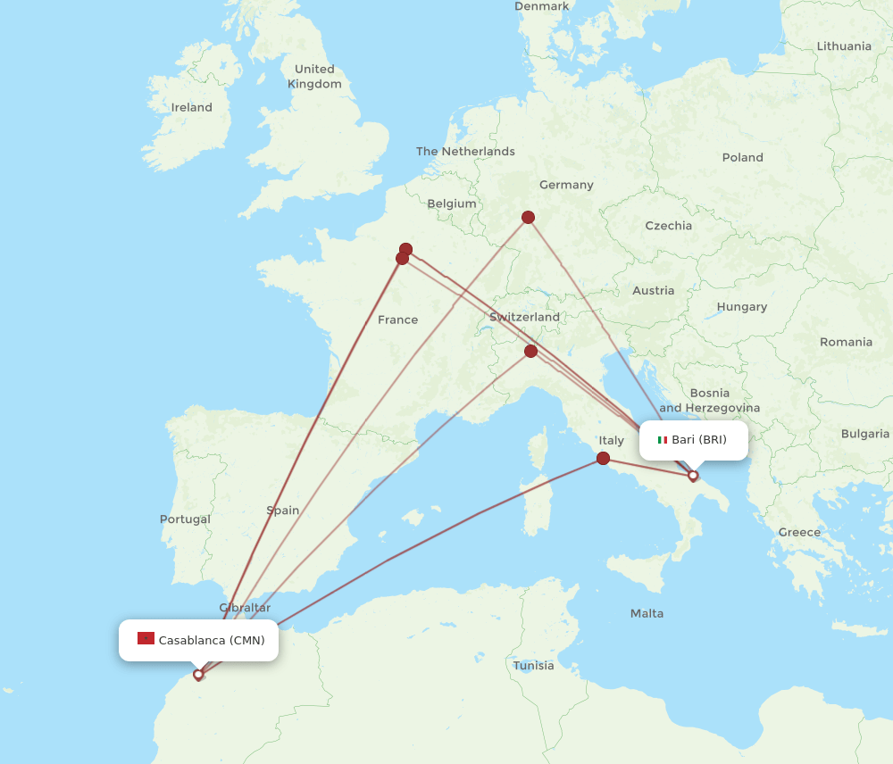CMN-BRI flight routes