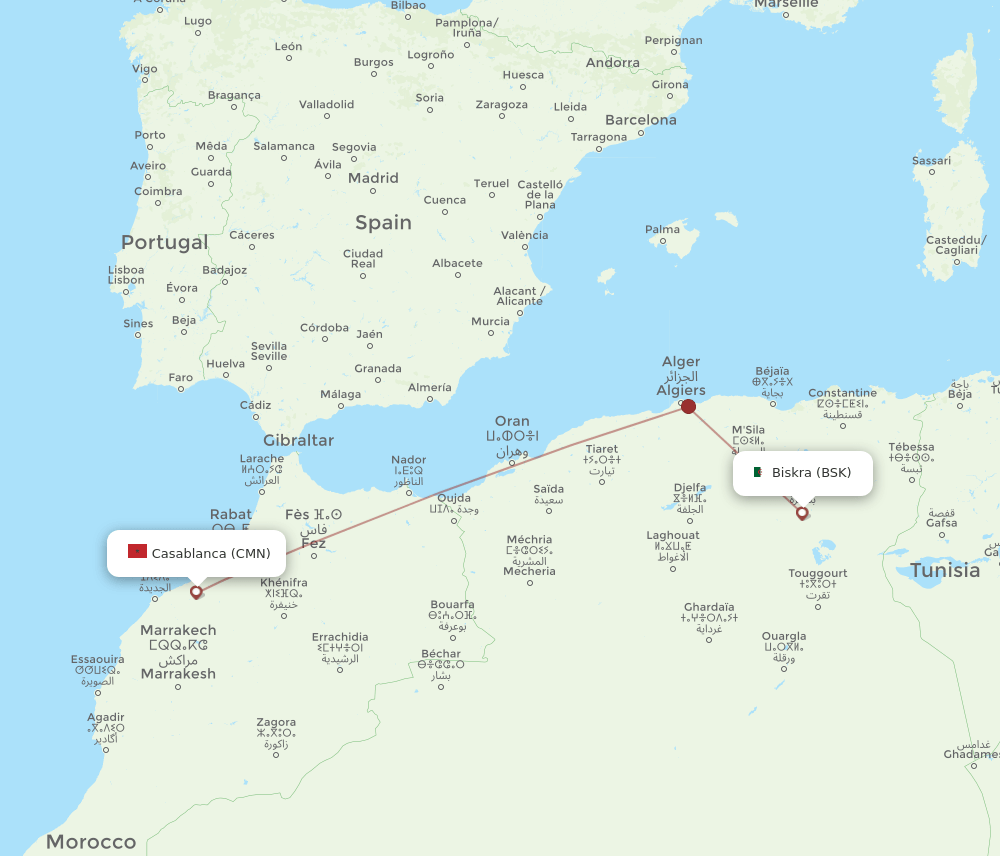 CMN to BSK flights and routes map