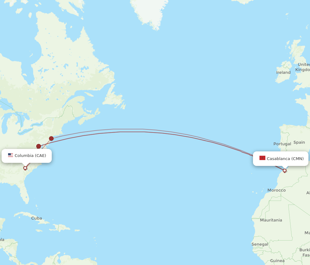 CMN-CAE flight routes