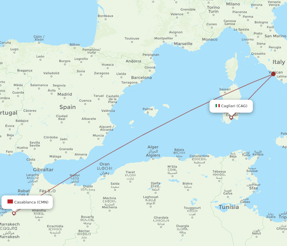 CMN-CAG flight routes