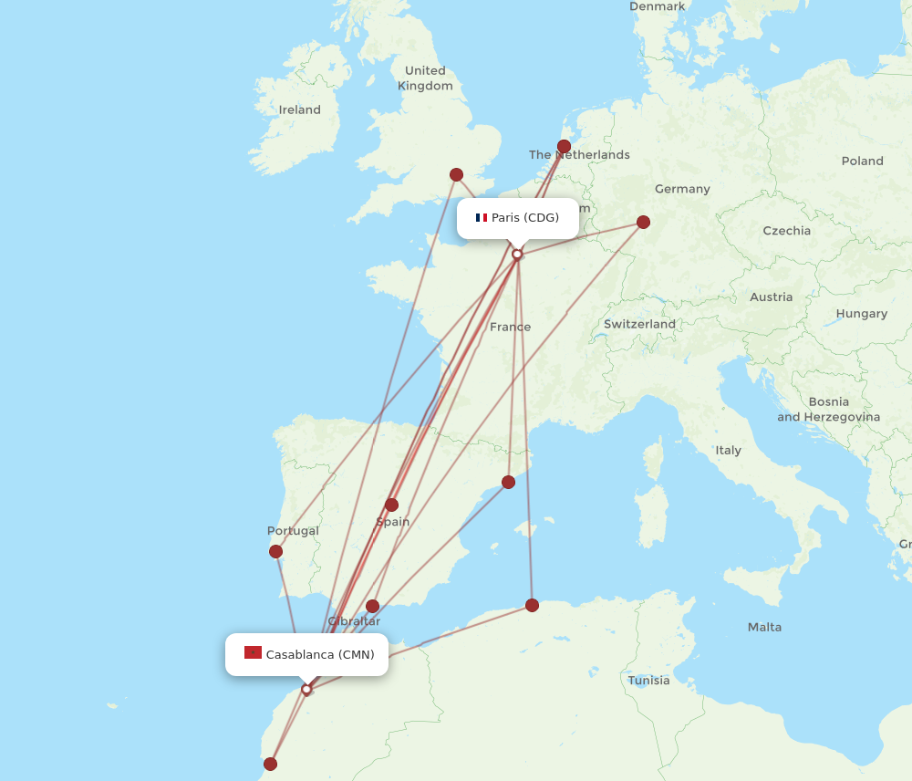 CMN to CDG flights and routes map