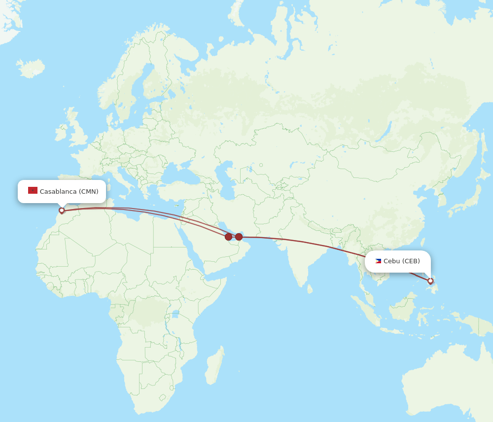 CMN to CEB flights and routes map