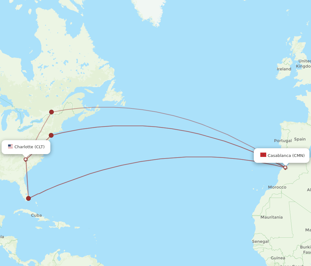 CMN-CLT flight routes