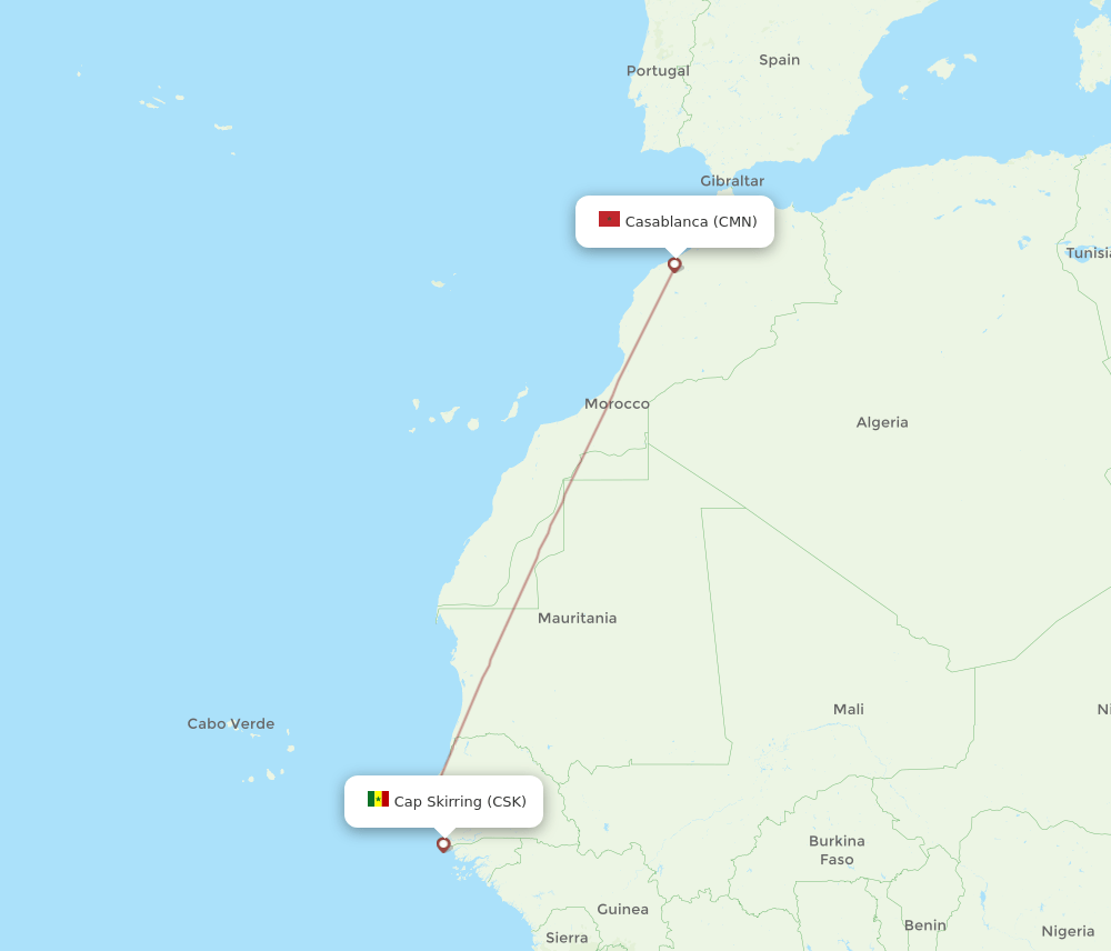 CSK to CMN flights and routes map