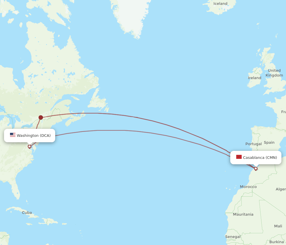 CMN to DCA flights and routes map