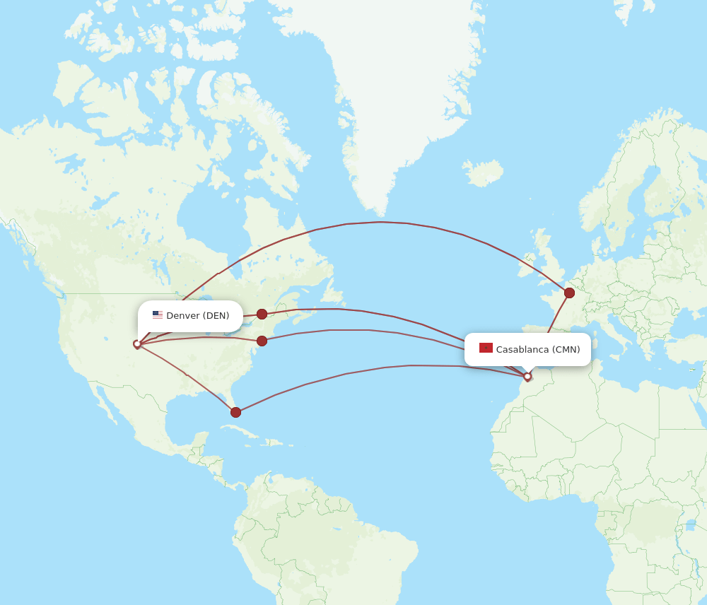 CMN to DEN flights and routes map