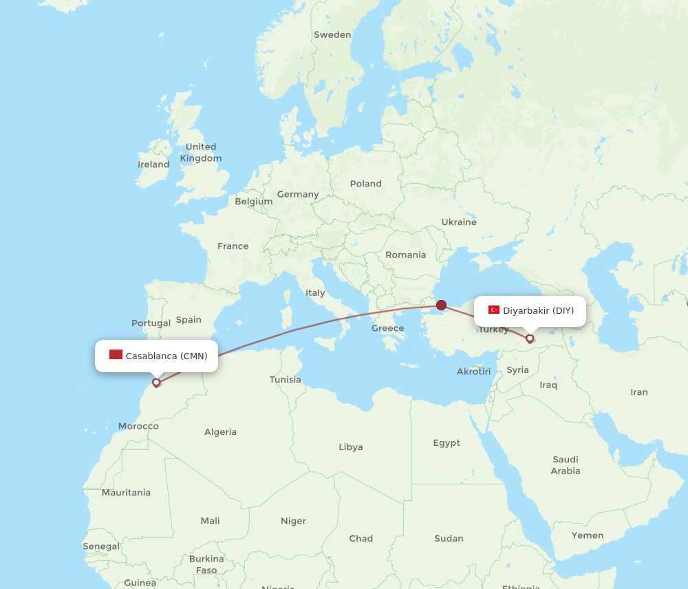 CMN to DIY flights and routes map