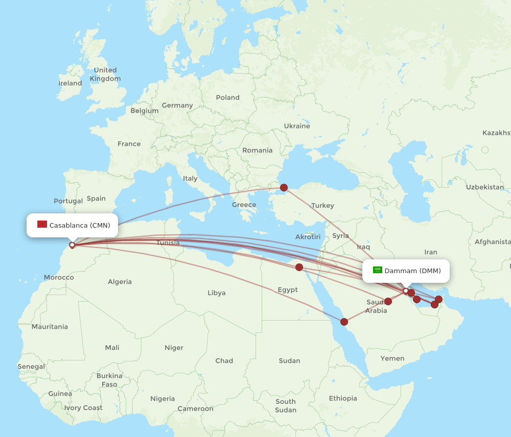 CMN-DMM flight routes