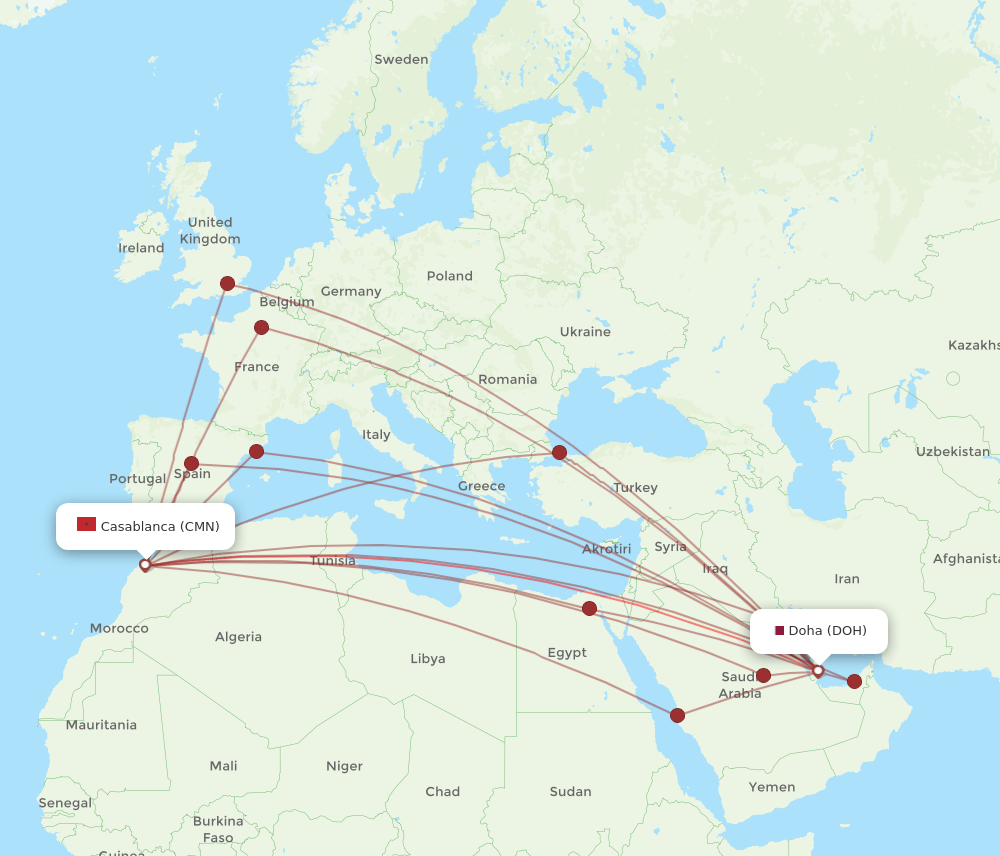 CMN-DOH flight routes