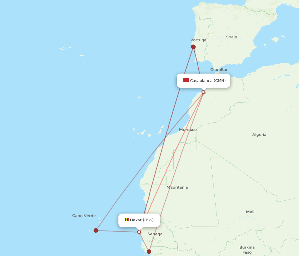 CMN to DSS flights and routes map