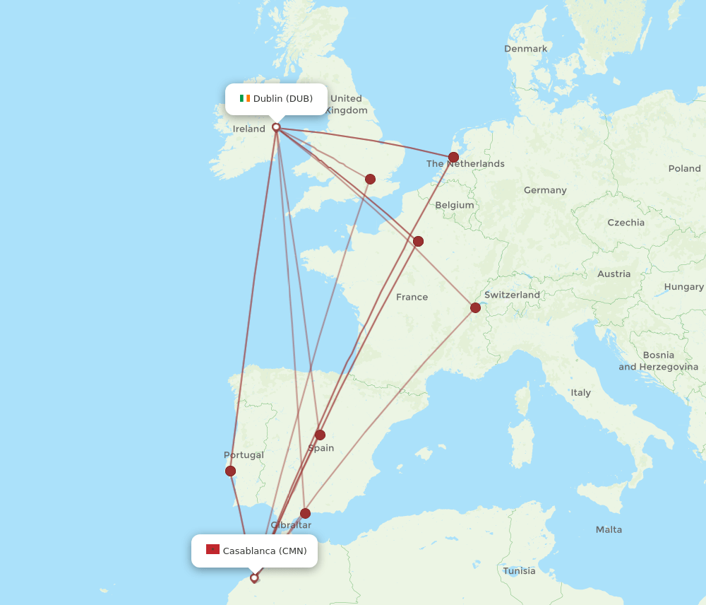 CMN-DUB flight routes