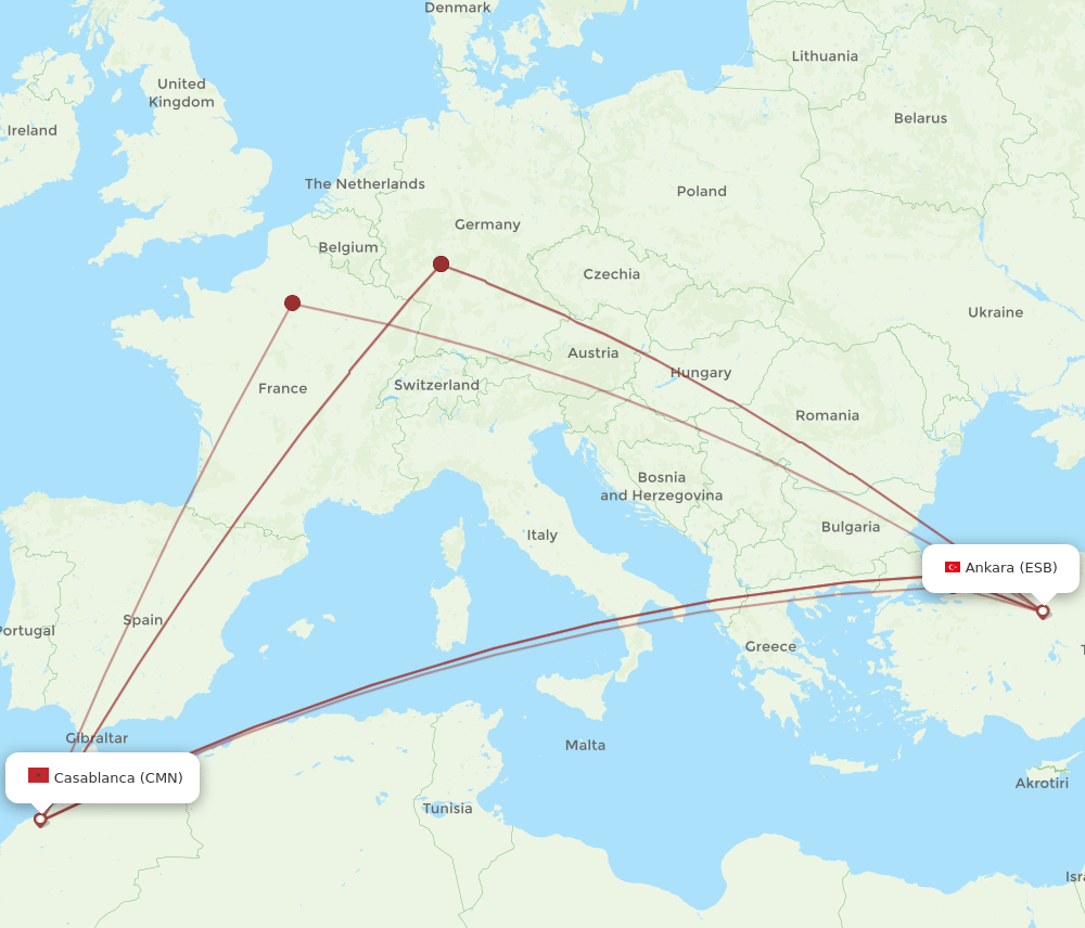 CMN-ESB flight routes