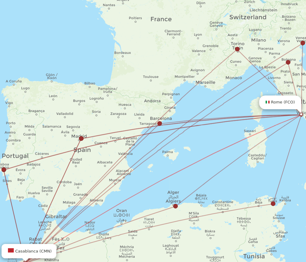 CMN-FCO flight routes