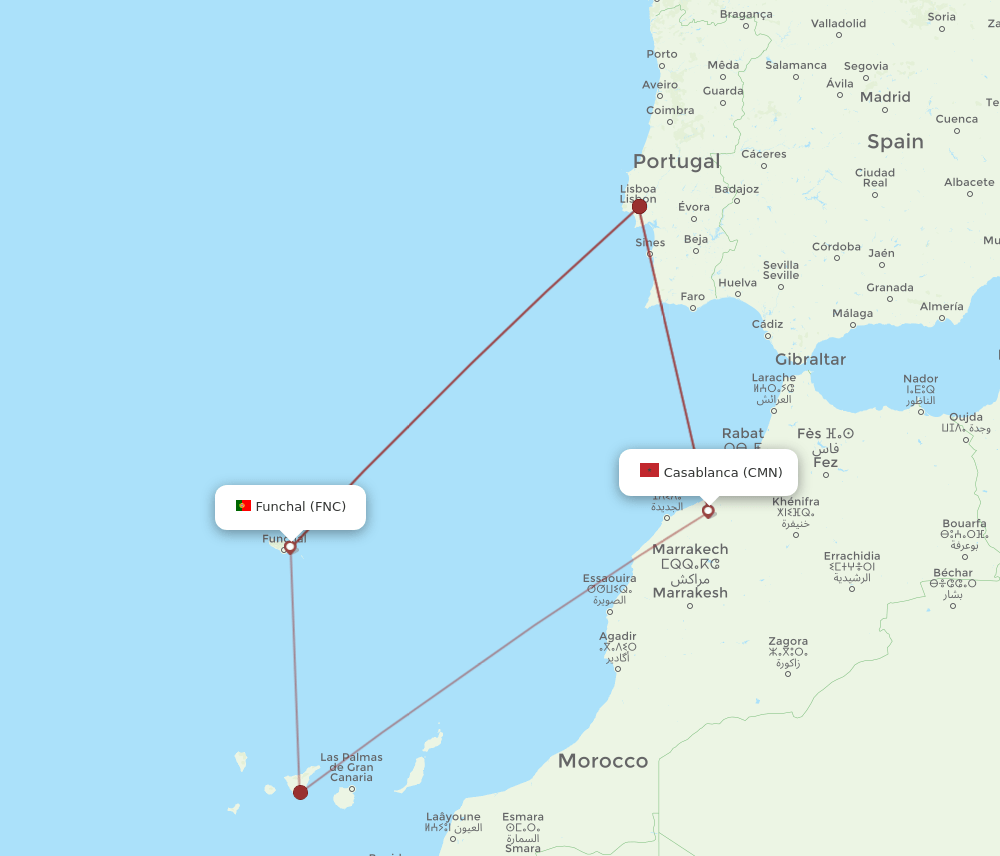 CMN-FNC flight routes