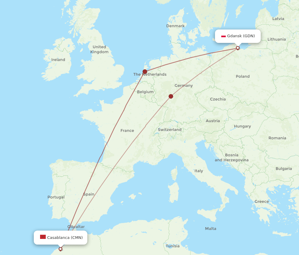 CMN-GDN flight routes