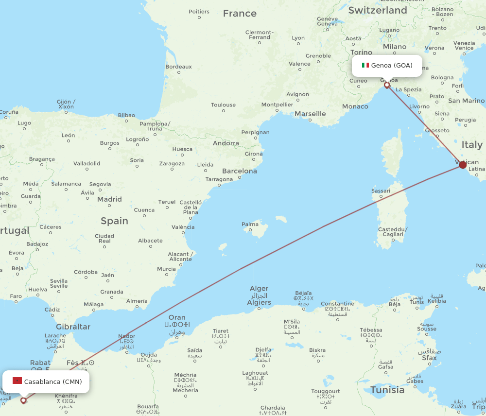 CMN-GOA flight routes