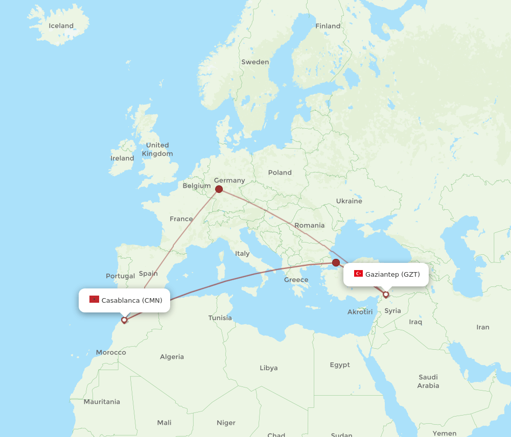 CMN-GZT flight routes